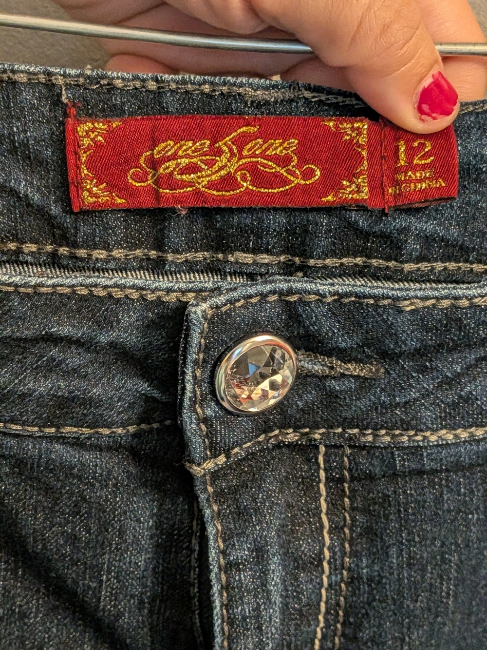 One 5 One Rhinestone Flap Pocket Jeans Size 12 Y2K Western Embellished Dark Wash - Picture 6 of 13